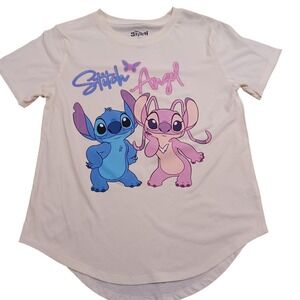 Disney Stitch and Angel Graphic T-Shirt Cream Womens Large Lilo & Stitch Tee